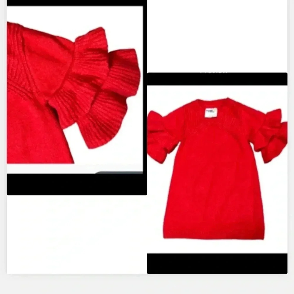 OSHKOSH DRESS RED SWEATER‎ 3/4 SLEEVE RUFFLES STRETCH SOFT SIZE 12 MONTHS NWT